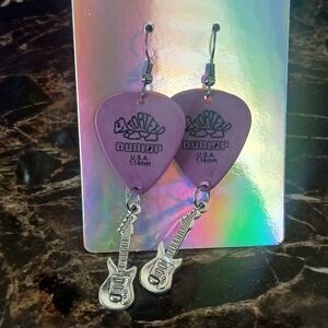 Purple Guitar Pick Drop Earrings